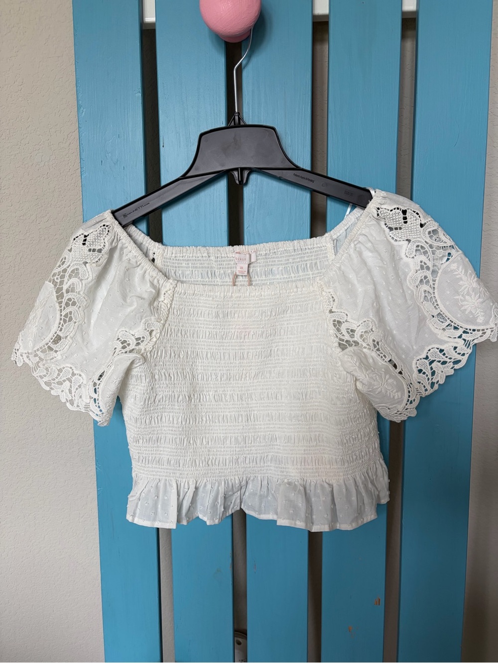 GB girls White Lace Puff Sleeve Smocked Crop Top